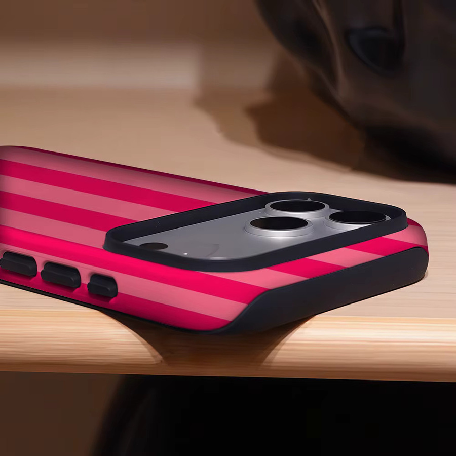 Robuste doppelschichtige Handyhülle mit vertikalen Streifen für iPhone 17 16 15 14 13 Pro Max Plus von Potdemiel in Pink mit Magnetfunktion - Bild 4