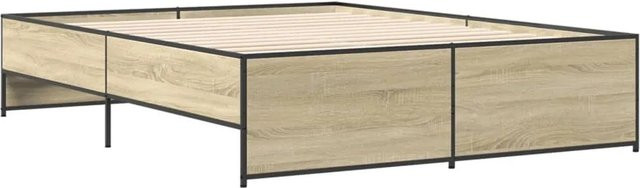 vidaXL Bettgestell Sonoma-Eiche aus Holzwerkstoff und Stahl, Farbe: Braun, B/T/H: 160 x 200 x 40,5 cm - Bild 1