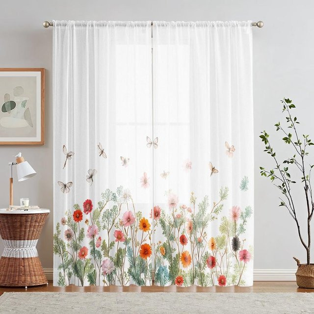 2er-Set Fenster-Insektenschutz mit exotischem floralem Print in Weiß und Multicolour, Breite: 132 cm, Höhe: 160 cm - Bild 1