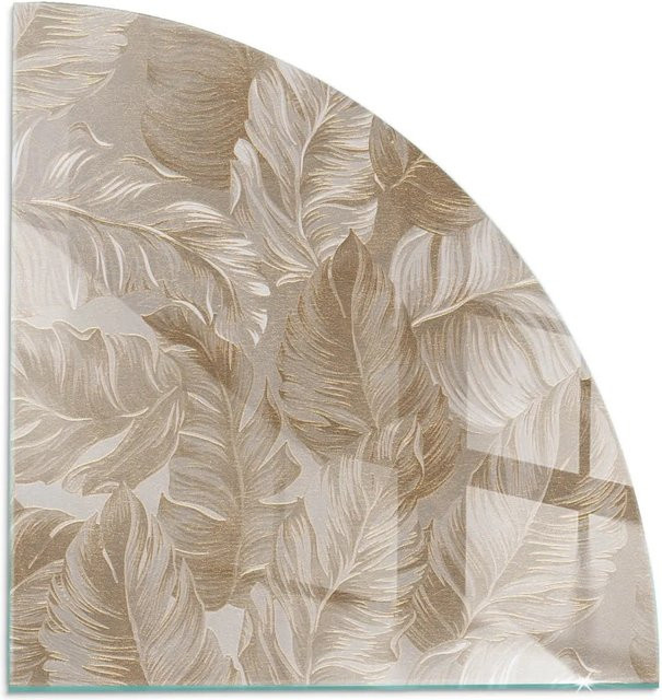 Tulup Funkenschutzplatte aus Glas für Kamin und Öfen mit Blättermuster in Beige, B/T/H: 100 x 100 x 0 cm - Bild 1