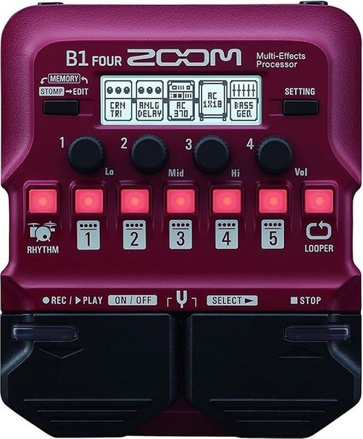 Zoom B1 FOUR Bass Multi-Effekt-Prozessor in Rot mit 60+ Effekten, Verstärkermodellierung, Looper und Rhythmussystem - Bild 1