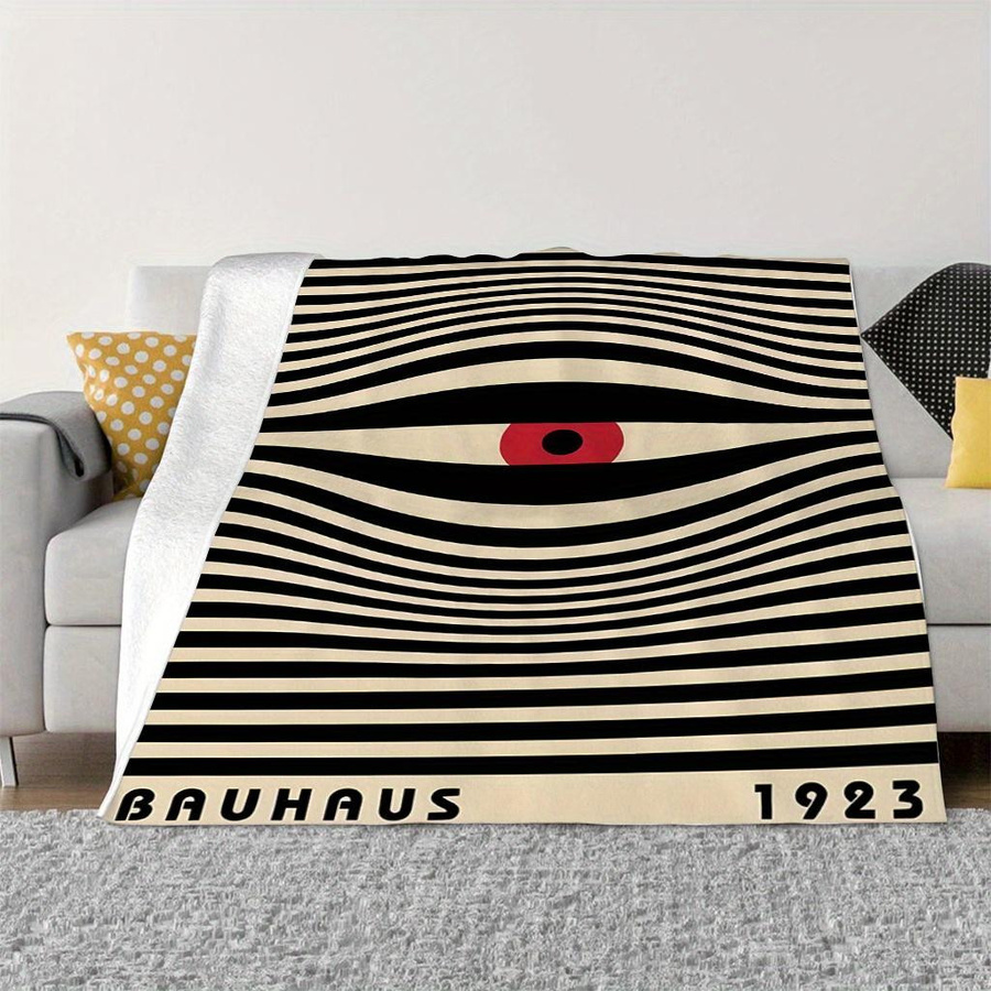 JMG Household Supplies Bauhaus Auge Flanell Decke Retro 1923 Gestreiftes Muster Rot Schwarz Beige, B/H: 70 x 100 cm - Bild 4