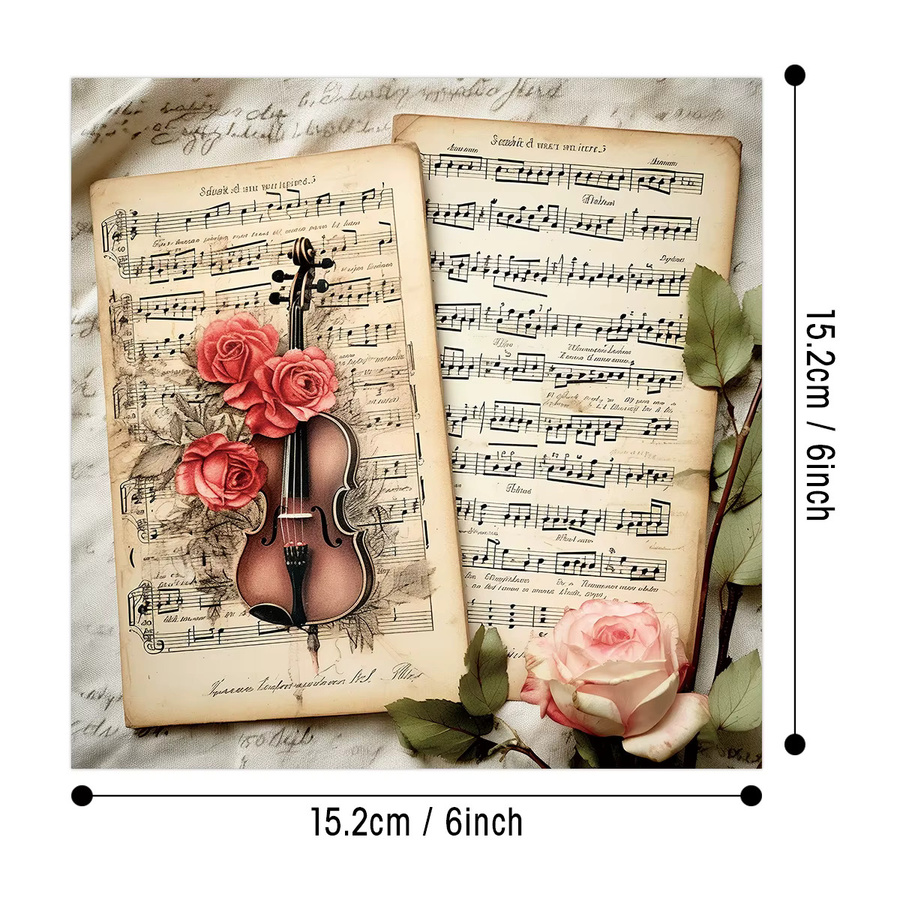 12 Stück Vintage Floral Musikblätter Scrapbook-Papier in Multicolour für Bastelarbeiten und Tagebücher - Bild 2