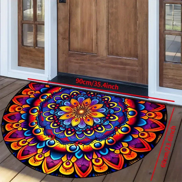 VIKAMA Böhmischer halbrunder Teppich in Multicolour, rutschfeste Eingangsmatte und Badezimmer-Fußmatte mit ethnischem Design, B/T: 60 x 40 cm - Bild 1