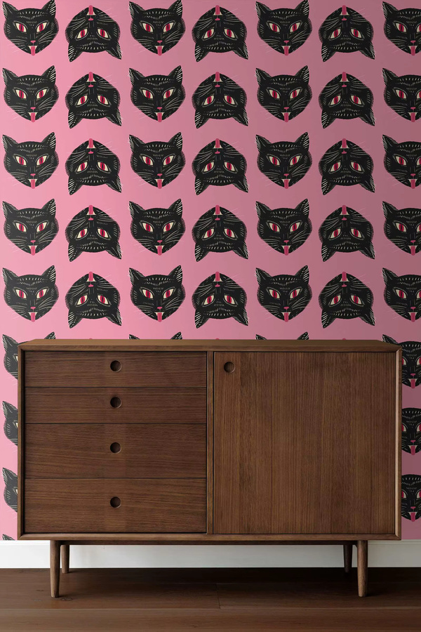 Selbstklebende Pixel&Wall Tapete mit schwarzem Katzen-Motiv im Tattoo-Stil für dein Zuhause oder Büro - Bild 4