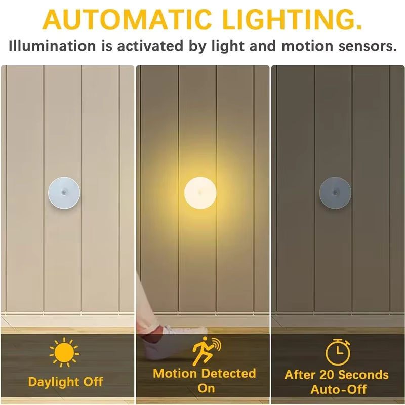 XIWANGFIRE LED Nachtlicht mit Bewegungssensor, USB aufladbare Nachtlampe mit magnetischer Basis, weiß, rund - Bild 4