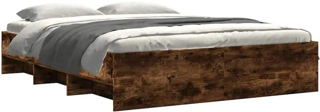 vidaXL Bettgestell aus Holzwerkstoff in Räuchereiche, Farbe Braun, B/T/H: 153 x 153 x 35 cm - Bild 1