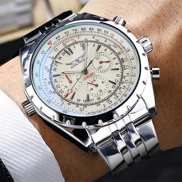 FORSINING Herrenuhr, Automatik, Skelett-Design, Edelstahlarmband, Weiß - Bild 1