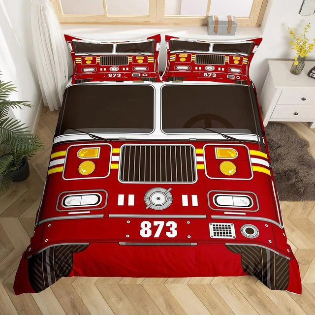 JMG Household Supplies Bettwäsche-Set Feuerwehrauto Rot, 3-teilig aus Polyester für Kinder, B/H: 155 x 215 cm - Bild 1