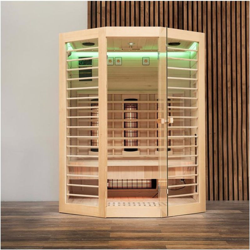Home Deluxe Redsun XL Deluxe Infrarotkabine aus Tannenholz für 3 Personen mit Fronteinstieg und Vollspektrumstrahlern in Beige und Natur - Bild 2