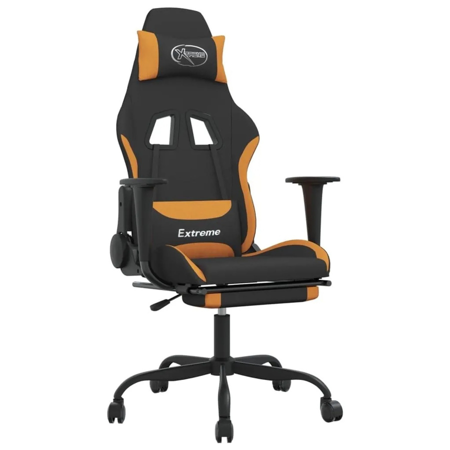 vidaXL Gaming-Stuhl mit Massagefunktion und Fußstütze in Schwarz und Orange mit Stoffbezug - Bild 2