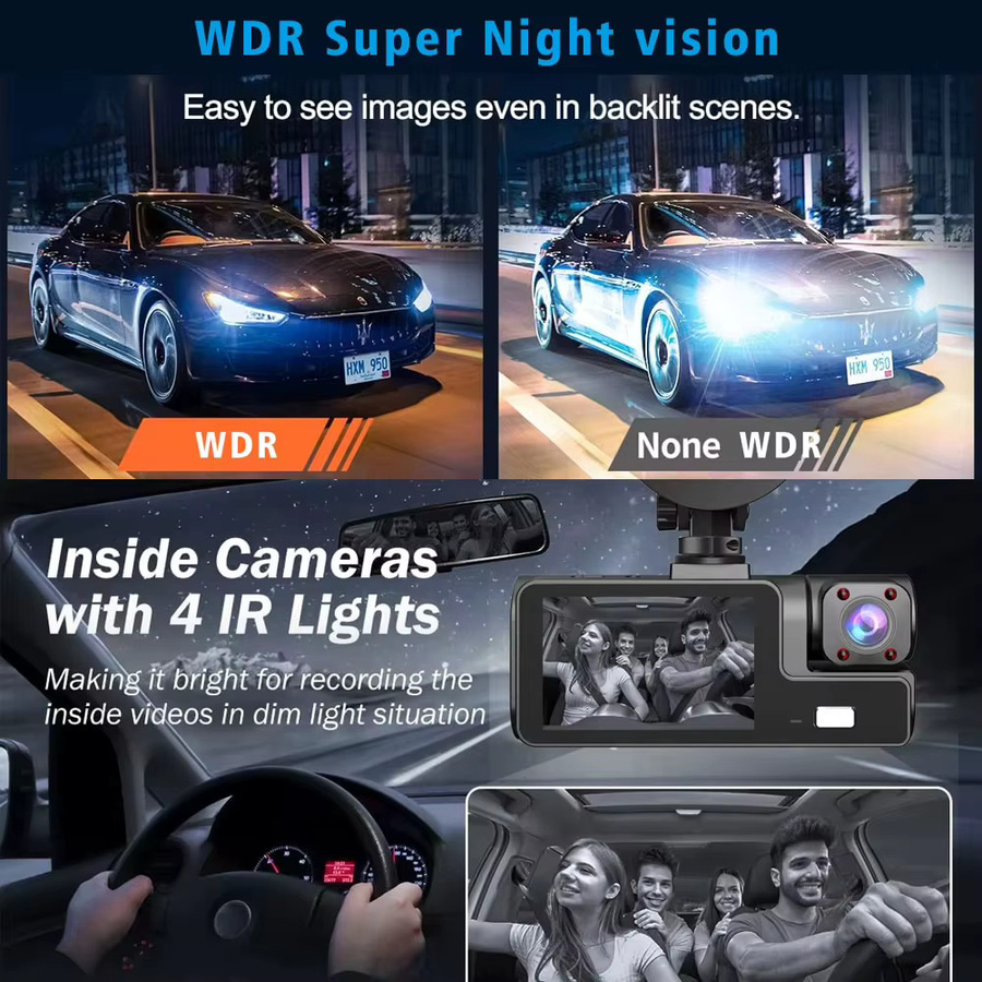 Camco 3-Kanal Dash Cam mit WIFI und Full HD 1080P für das Fahrzeuginnere in Schwarz - Bild 3