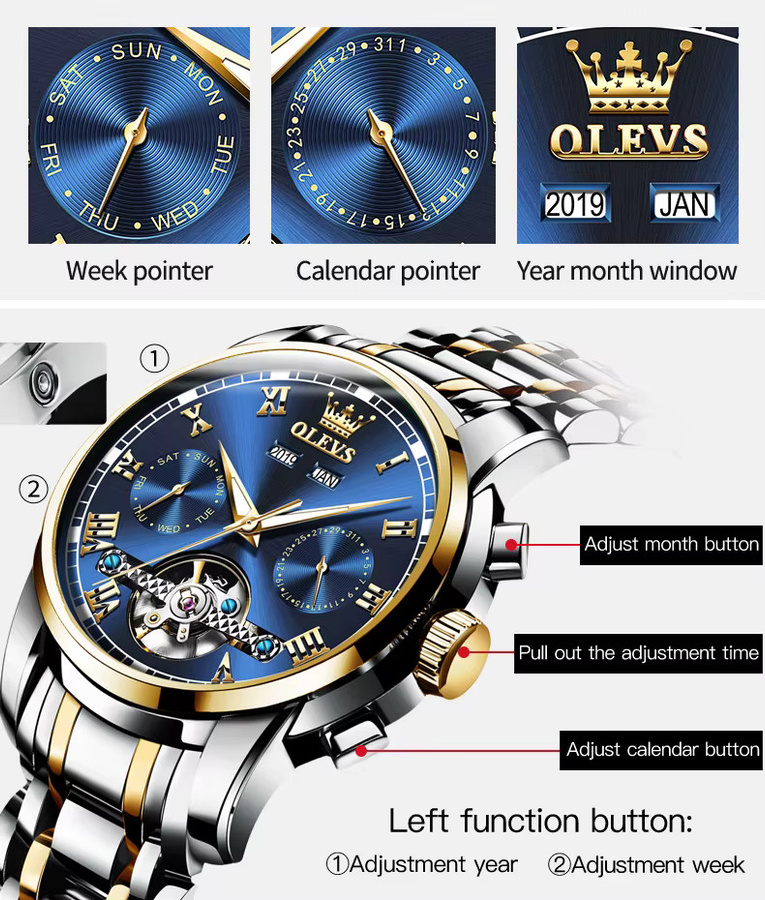 OLEVS Armbanduhr Automatik, Edelstahl, Silber, Weiß, Herren - Bild 3
