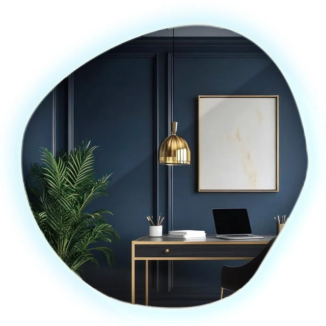 Tulup LED-Lichtspiegel im Industriestil als asymmetrischer Wandspiegel für dein Badezimmer, Farbe: Schwarz, B/H: 68 x 67 cm, Kaltweiß 6500K - Bild 1