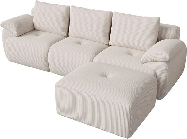 PXloue 3-Sitzer-Sofa in L-Form aus Cordstoff mit Hocker, modern und wendbar, Farben: Beige oder Grau