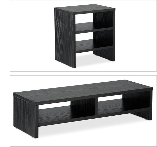 Relaxdays Monitorständer mit Ablagen aus Spanplatte in Schwarz, B: 75,5 cm, T: 20 cm, H: 28 cm - Bild 1