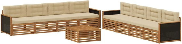 vidaXL Outdoor-Sofagarnitur aus Akazienholz mit 9-teiligem Set und Kissen in Natur und Beige - Bild 1