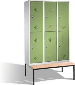 C+P Doppelstockspind Classic mit Sitzbank, 6 Fächer, Front Resedagrün und Korpus Lichtgrau, H: 209 cm, B: 120 cm, T: 50 cm, Sitzbankhöhe: 81,5 cm - Bild 1