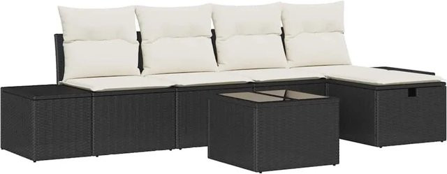 vidaXL 6-teiliges Gartenmöbel Set aus Poly-Rattan in L-Form mit Polstern und Kissen, Schwarz und Beige - Bild 1
