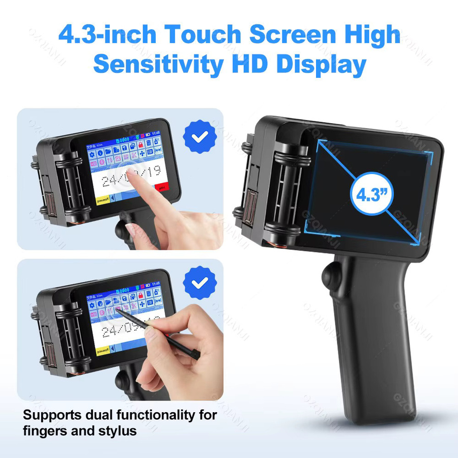 Tragbare Handheld-Tintenstrahldruckerpistole mit 4,3-Zoll-Touchscreen und HD-LED für QR-Codes und Barcodes, Schwarz, 12,7 mm Druckbreite - Bild 2