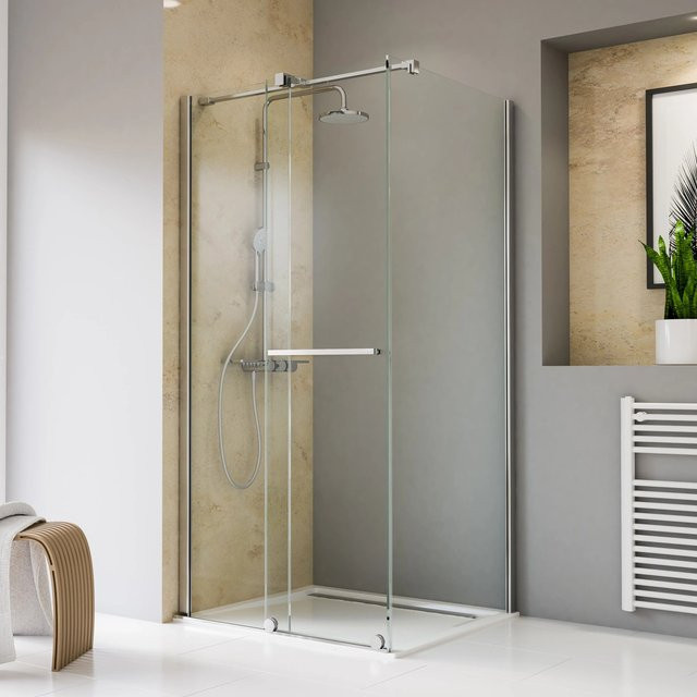 Schulte Schiebetür Toura mit Seitenwand aus Glas in Transparent/Silber, B: 120 cm, H: 80 cm, linksanschlag - Bild 1