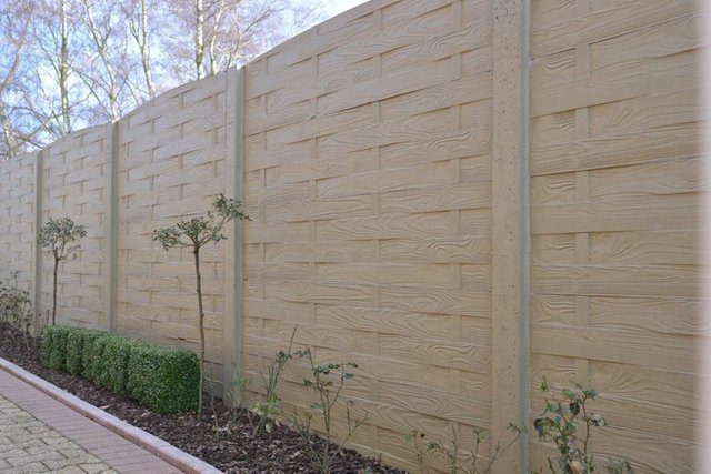 Betonzaun Lamellenmotiv grau B: 200 cm, H: 193 cm, einseitig gestaltet - Bild 1