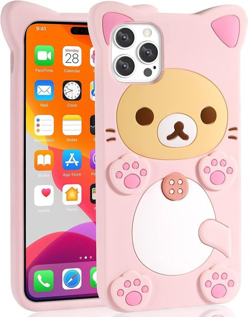 Potdemiel Silikon Handyhülle mit Rilakkuma Katze und Bär in Pink für iPhone Modelle - Bild 1