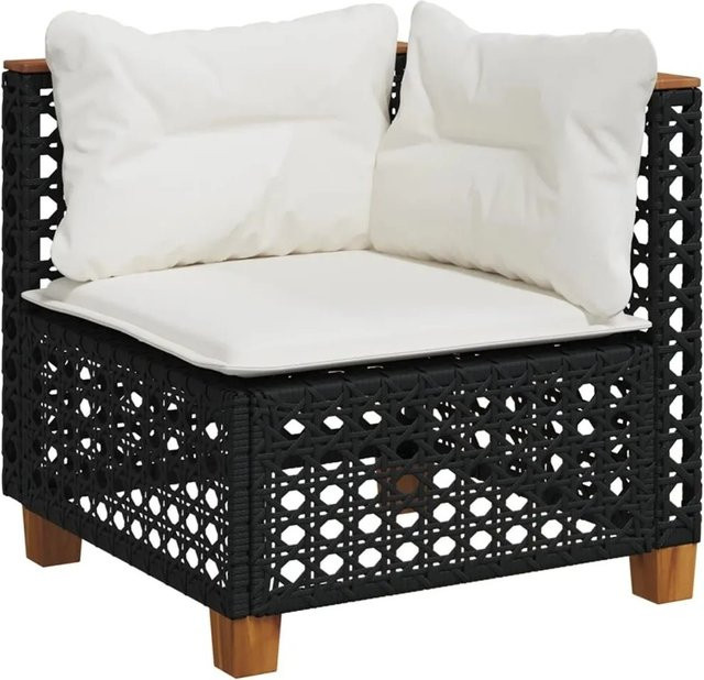 vidaXL Garten-Ecksofa aus Polyrattan mit Kissen in Schwarz und Cremeweiß - Bild 1
