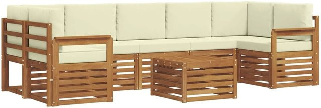 vidaXL Sofagarnitur 8-teilig aus Massivholz Akazie in Natur und Beige mit Polsterung und Kissen - Bild 1