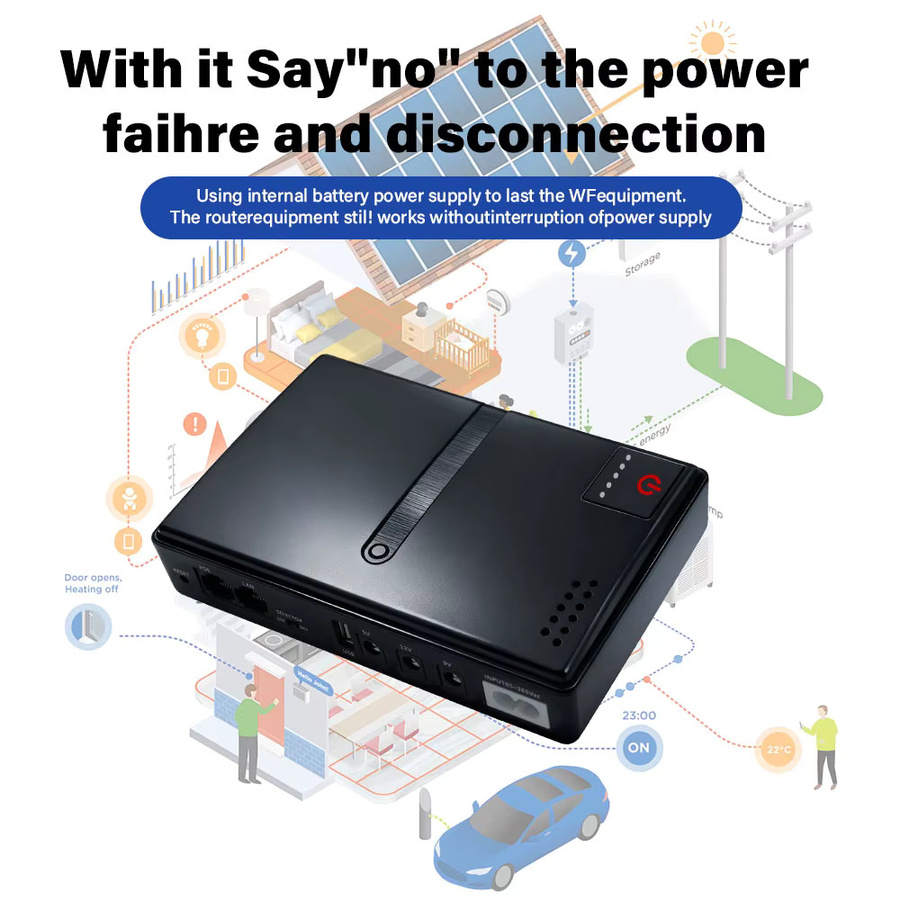 TTAKA7 Mini DC USV Unterbrechungsfreie Stromversorgung für Router und WLAN-Modem, 5V 9V 12V 220V, Schwarz, mit austauschbarem 18650 Akku - Bild 3