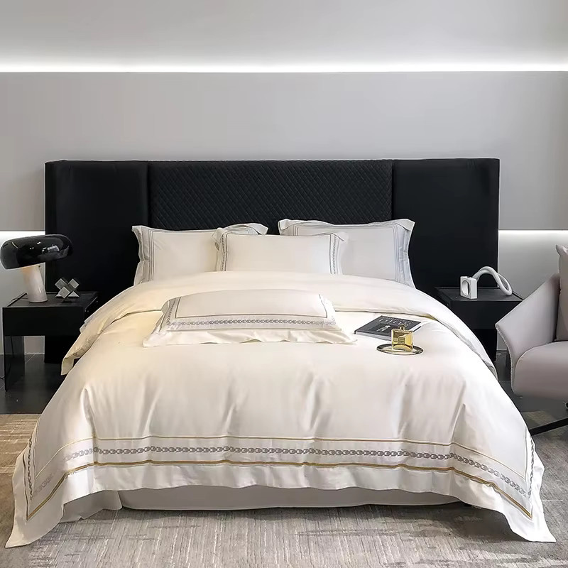 Beiwoer Bettwäsche-Set aus 100 % ägyptischer Baumwolle mit luxuriöser Stickerei in Luxury Grey, inklusive Spannbettlaken und Kissenbezügen - Bild 2