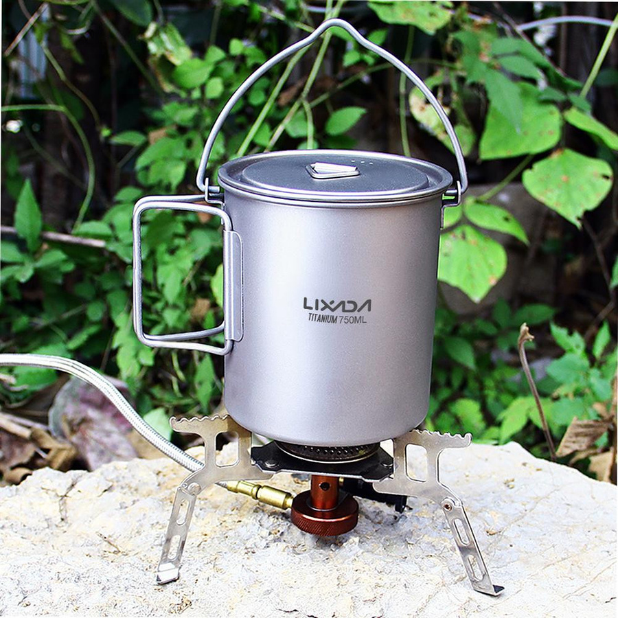 Lixada Ultraleichter Titan-Titantopf mit Deckel und klappbarem Griff, 750 ml - Bild 4