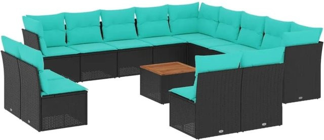 vidaXL 14-teilige Garten-Sofagarnitur aus Poly-Rattan mit Kissen in Schwarz - Bild 1