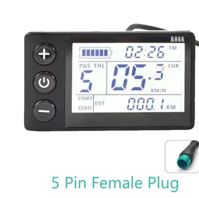 S866 E-Bike LCD-Display Multifunktionales Messgerät mit 5-Pin Wasserdichtem Buchsenstecker in Schwarz - Bild 4