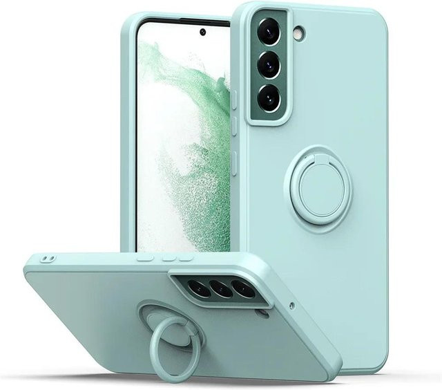 Samsung Schutzhülle aus Flüssigsilikon mit Ring Handyhalter für Galaxy S24 Ultra S23 S22 S21 FE S10 Plus A32 A52 A72 A71 in Blau - Bild 1