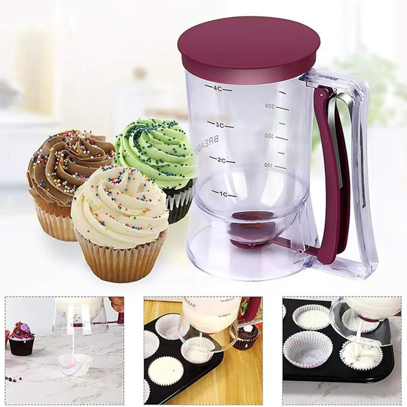 Willstar Teigtrenner und Pfannkuchenteigspender mit Messetikett und Quetschgriff, transparent, 900 ml - Bild 3