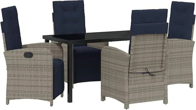 vidaXL 5-teiliges Garten-Esszimmer-Set aus grauem Poly-Rattan mit pulverbeschichtetem Stahlgestell - Bild 1