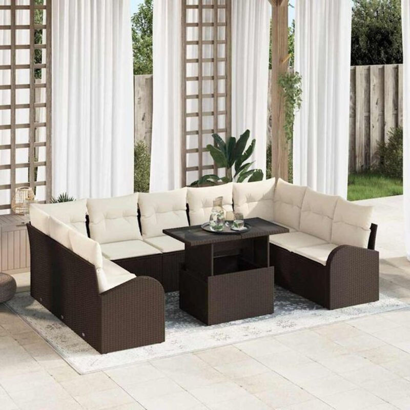 vidaxl Garten-Sofa-Set aus Polyrattan mit 10 Teilen in Braun und Beige, B/T/H: 100 x 55 x 73 cm - Bild 1