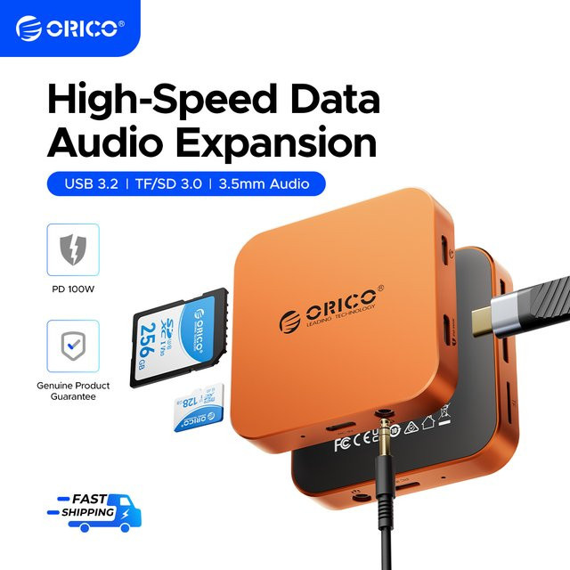 ORICO 6-in-1 USB-C-Hub Magnetischer Kartenleser mit SD/TF-Steckplätzen und PD 100W USB-C-Adapter in Silber - Bild 1