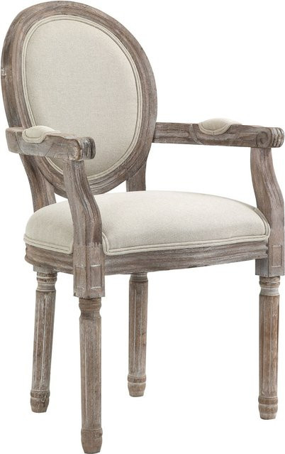 HOMCOM Esszimmerstuhl Retro mit Armlehnen aus Gummiholz in Cremeweiß und Beige, B/T/H: 55,5 x 55,5 x 96 cm - Bild 1