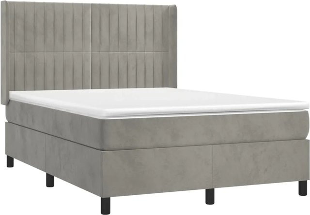 vidaXL Boxspringbett mit Matratze in Hellgrau, Hybridbett mit LED-Unterbettbeleuchtung und USB-Ladeport, Samt, B/T: 140 x 190 cm - Bild 1