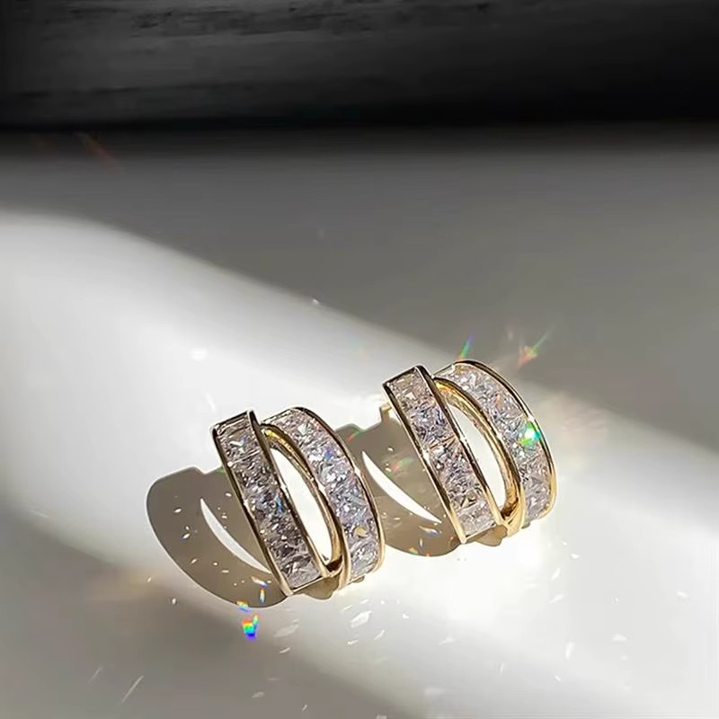 Huitan Ohrstecker, Zirkonia, Damen, Gold - Bild 2