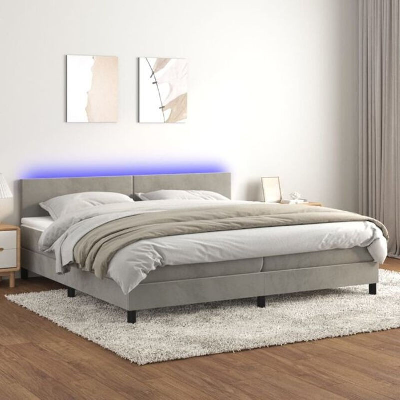 Vidaxl Boxspringbett mit Matratze aus Samt in Hellgrau, B/T/H: 200 x 200 x 88 cm - Bild 1