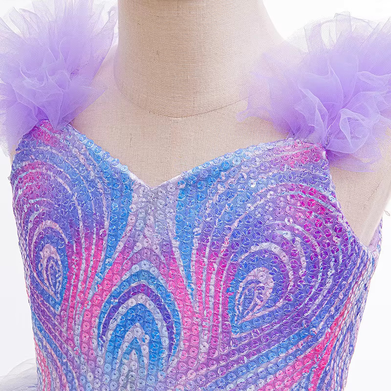 TONGTONGMI Prinzessin Hexe Cosplay Kostüm, Mädchen, Lila, Pailletten, Puffy Kleid - Bild 2