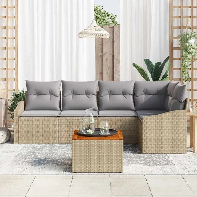vidaXL Garten-Sofa-Set aus Polyrattan in Beige mit 6-teiliger Polsterung und Kissen für Terrasse und Garten - Bild 1