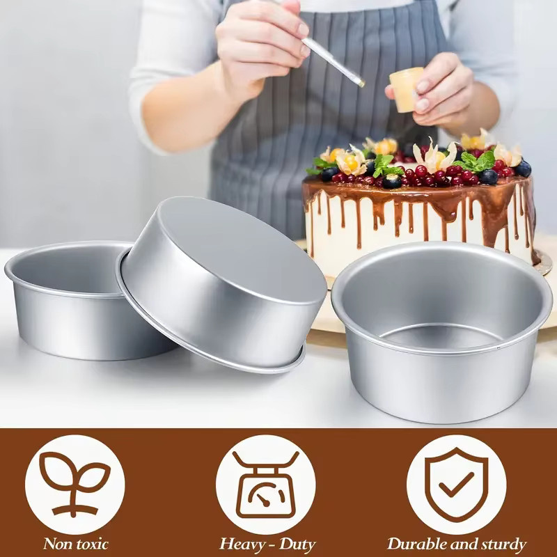 XMSJ Runde Kuchenform aus eloxierter Aluminiumlegierung in Silber mit festem Boden - Bild 4