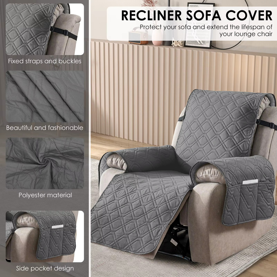 Willstar Wasserdichter Sofabezug aus Polyester in Grau mit geometrischem Muster und Befestigungsgurten - Bild 3