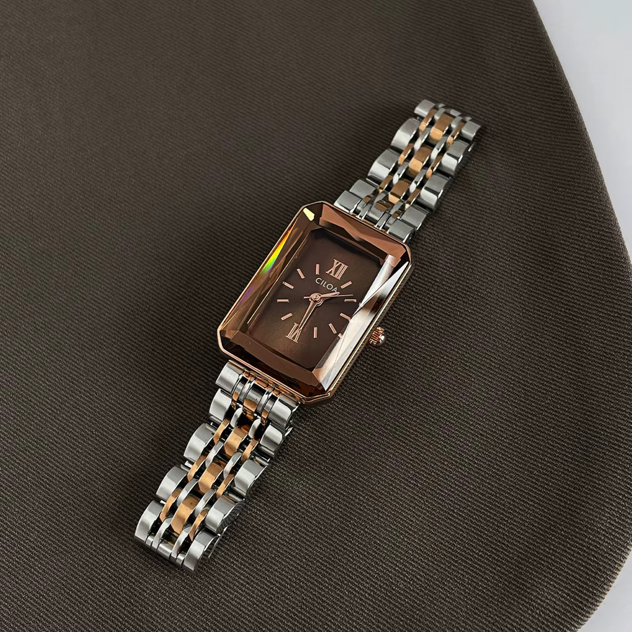 CILOA Armbanduhr Damen, Edelstahl, Roségold, Grün, Rechteckig, Analoguhr - Bild 5