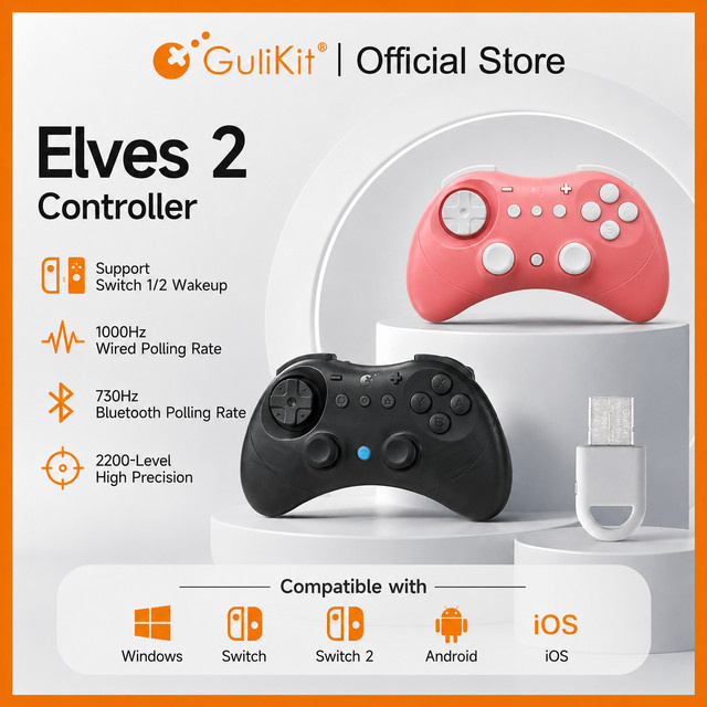 GuliKit Elves 2 Wireless-Controller mit Hyperlink 2 Adapter für Nintendo Switch und Windows, Farbe: Rot, Bluetooth mit 730Hz Polling-Rate - Bild 1