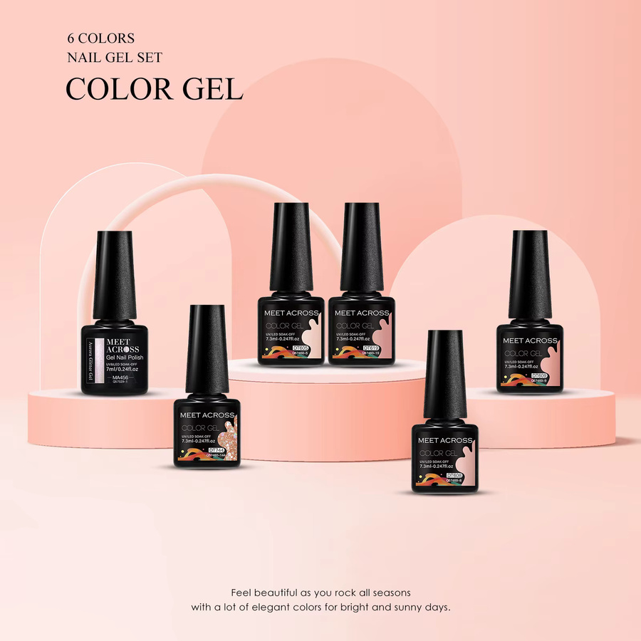 MEET ACROSS Gel-Nagellack-Set, 6 Farben, Nude, Glänzend, Unisex - Bild 5